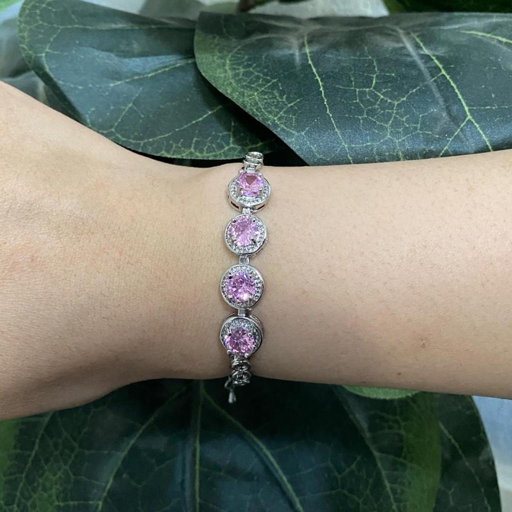 PINK TOPAZ GEMSTONE SILVER BRACELET ADJUSTABLE COQUETTE ROMANTIC SOFTGIRL FAIRY